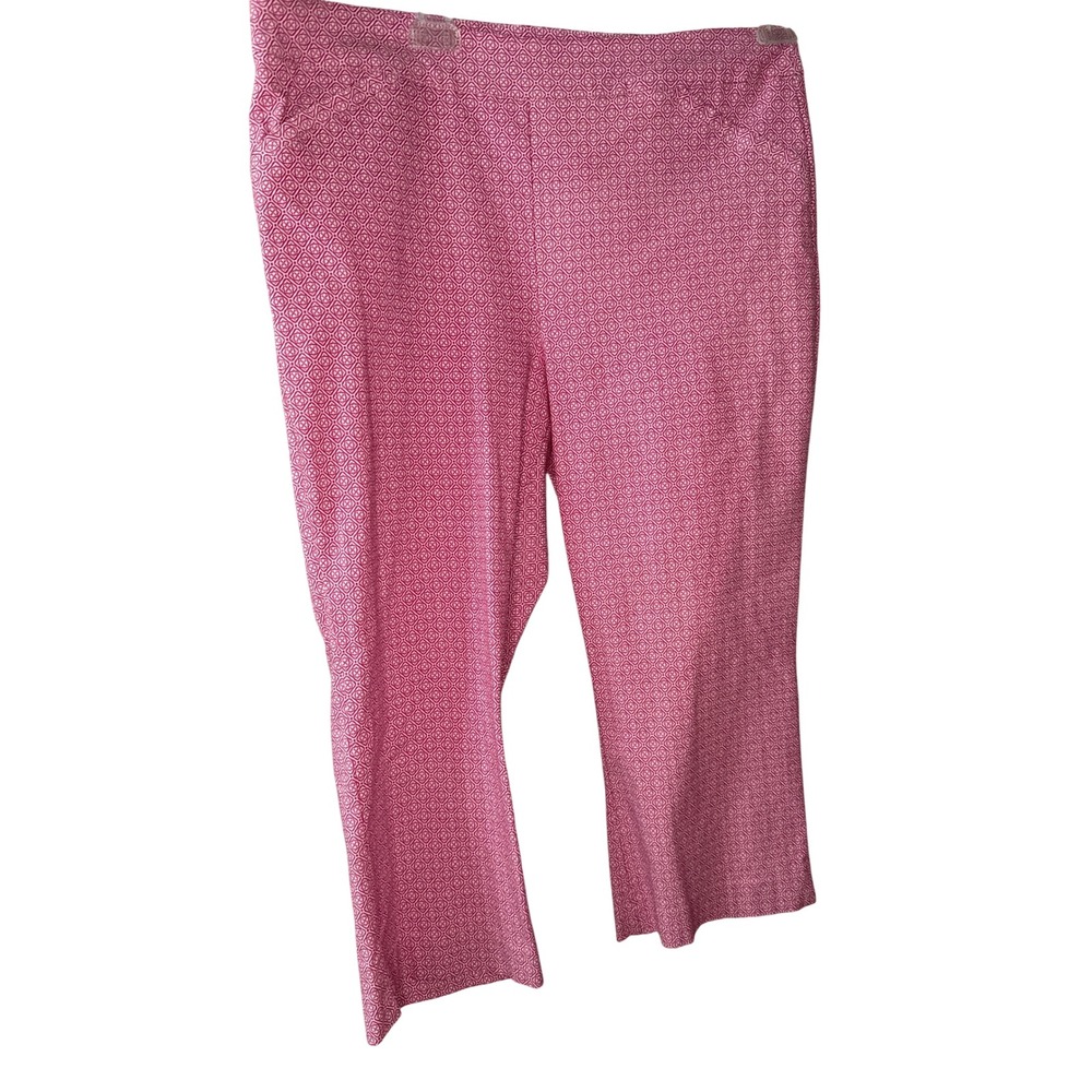 Kim Rogers Pink Geometric Print Capri Pants Womens Sz 14 Cropped Pull On Trouser